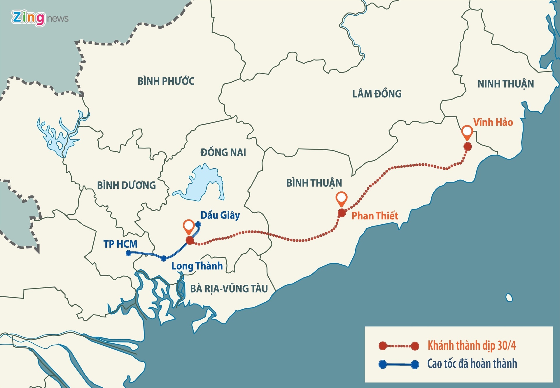 Cao tốc Phan Thiết - Dầu Giây thông xe tuyến chính ngày 29/4.